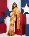 semi-silk saree with zari weaving and tie-dye pattern