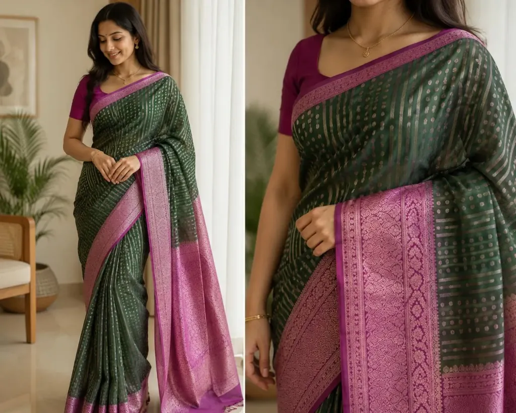 Chanderi silk saree with zari work