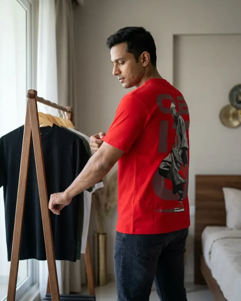 Casual short-sleeve crew neck T-shirt.