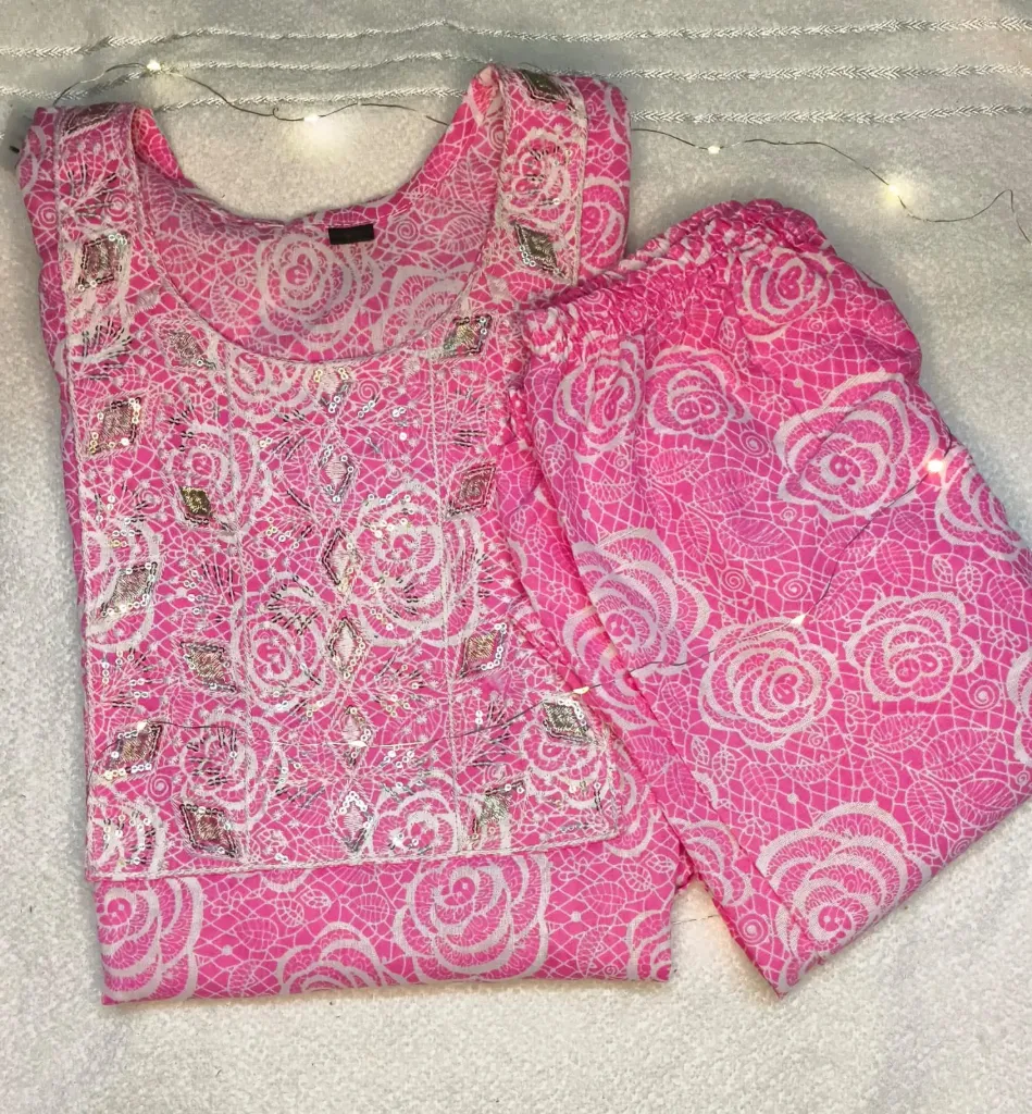 Pink Floral Embroidered Kurta Set