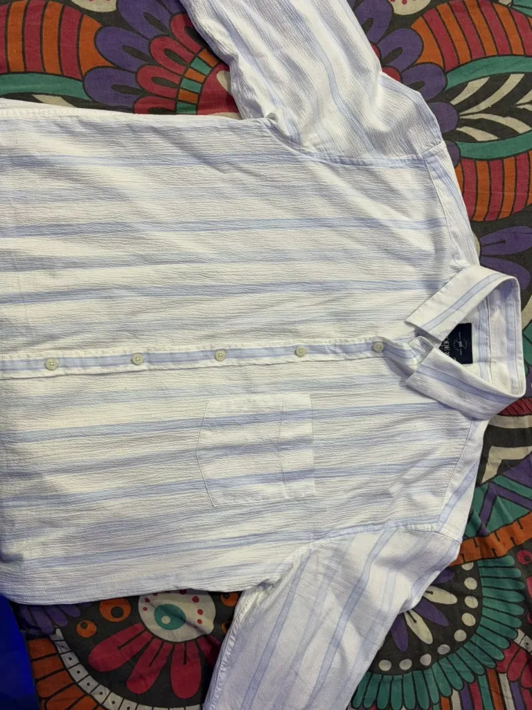 Lifestyle striped button-down casual shirt. (S)
