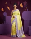 Pastel Yellow Silver Border Saree